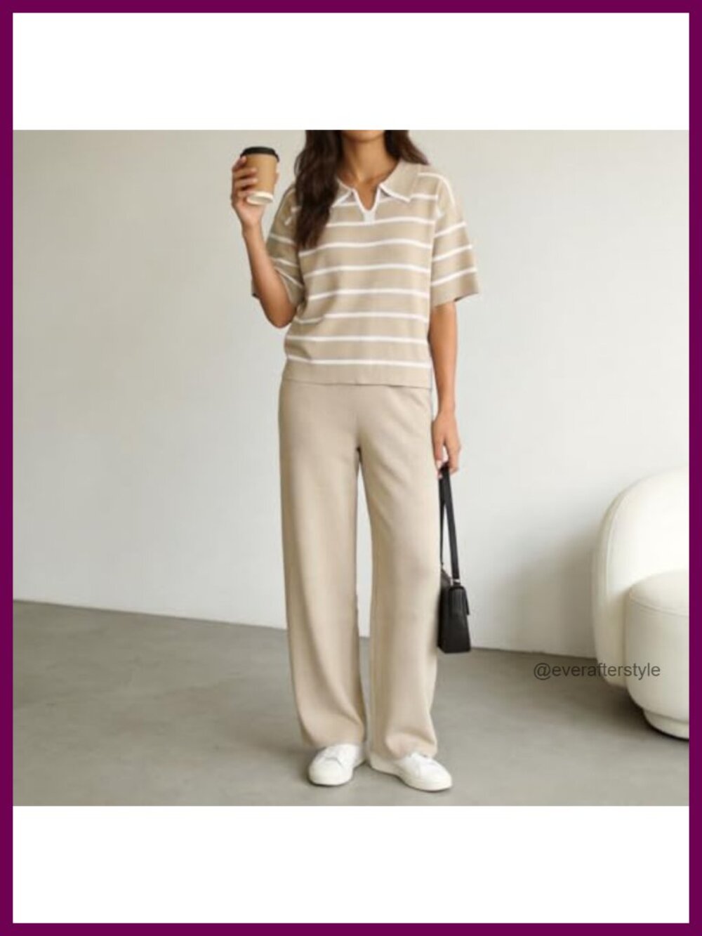 Ice Silk Touch 2 Piece Set Short Sleeve Polo Top Wide Leg Pant - Picture 2 of 5